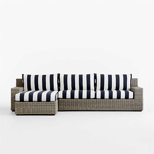 Abaco Resin Wicker 2-Piece Left-Arm Chaise Outdoor Sectional Sofa with Navy and White Cabana Stripe Sunbrella ® Cushions