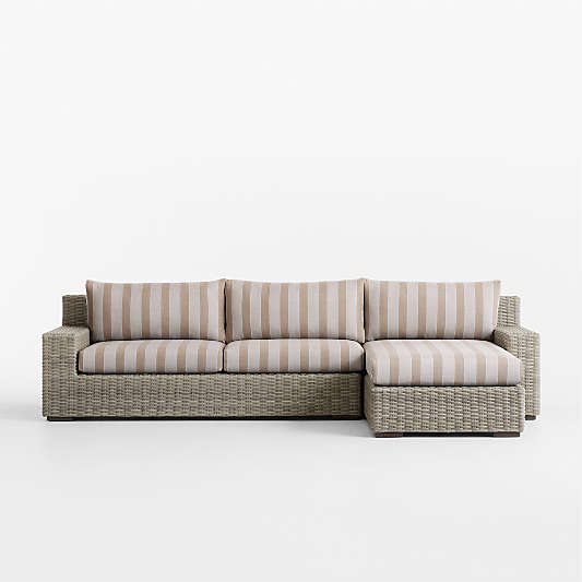 Abaco Resin Wicker 2-Piece Right-Arm Chaise Outdoor Sectional Sofa with Canvas Range Dune Stripe Sunbrella ® Cushions