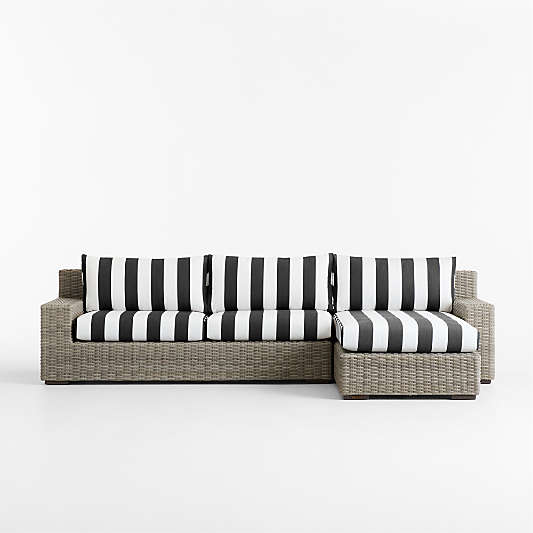 Abaco Resin Wicker 2-Piece Right-Arm Chaise Outdoor Sectional Sofa with Canvas Black and White Cabana Stripe Sunbrella ® Cushions