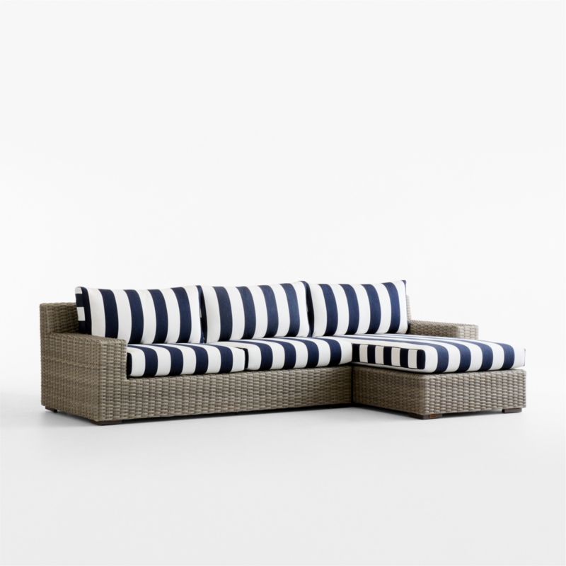 Abaco Resin Wicker 2-Piece Right-Arm Chaise Outdoor Sectional Sofa with Navy and White Cabana Stripe Sunbrella ® Cushions - image 10 of 13