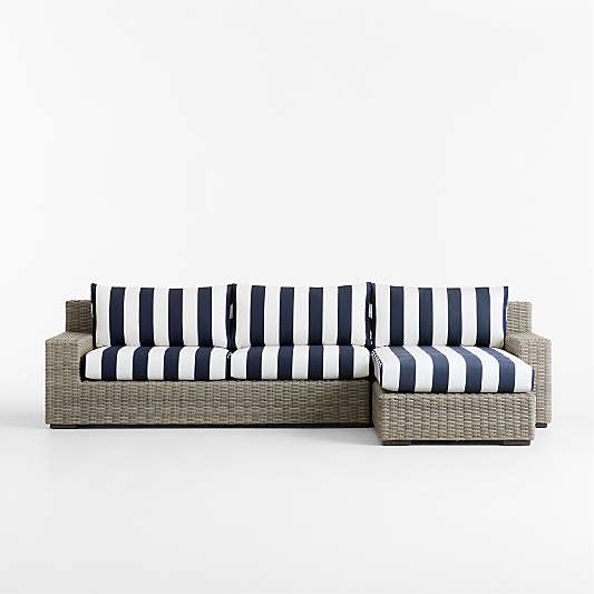 Abaco 2-Piece Right-Arm Chaise All-Weather Wicker Outdoor Sectional Sofa with Canvas Navy and White Cabana Stripe Sunbrella ® Cushions