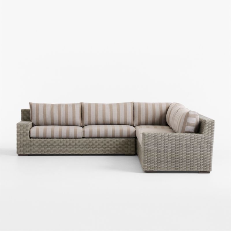 Abaco Resin Wicker 3-Piece L-Shaped Outdoor Sectional Sofa with Range Dune Stripe Sunbrella ® Cushions - image 10 of 13
