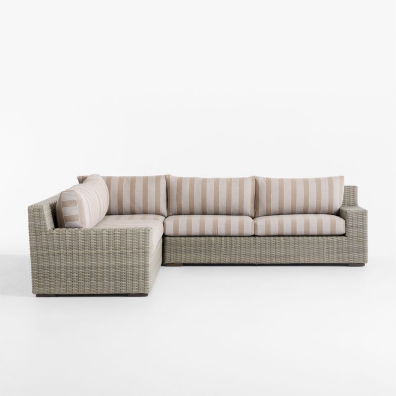 Abaco Resin Wicker 3-Piece L-Shaped Outdoor Sectional Sofa with Range Dune Stripe Sunbrella ® Cushions - image 11 of 13