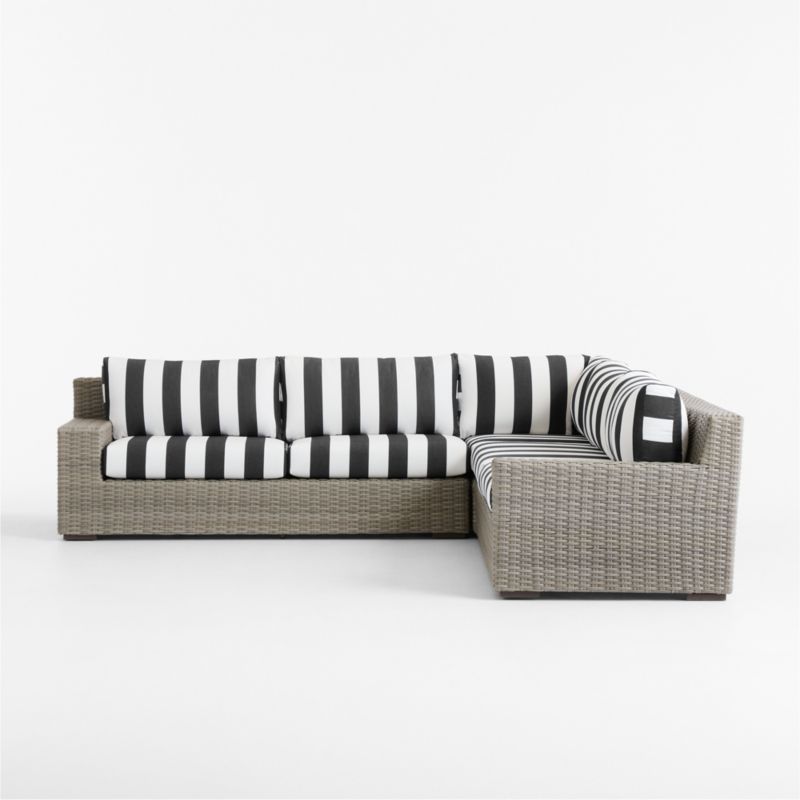 Abaco Resin Wicker 3-Piece L-Shaped Outdoor Sectional Sofa with Black and White Cabana Stripe Sunbrella ® Cushions - image 10 of 12