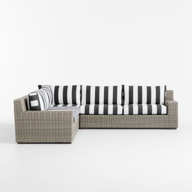 Abaco Resin Wicker 3-Piece L-Shaped Outdoor Sectional Sofa with Black and White Cabana Stripe Sunbrella ® Cushions - image 11 of 12