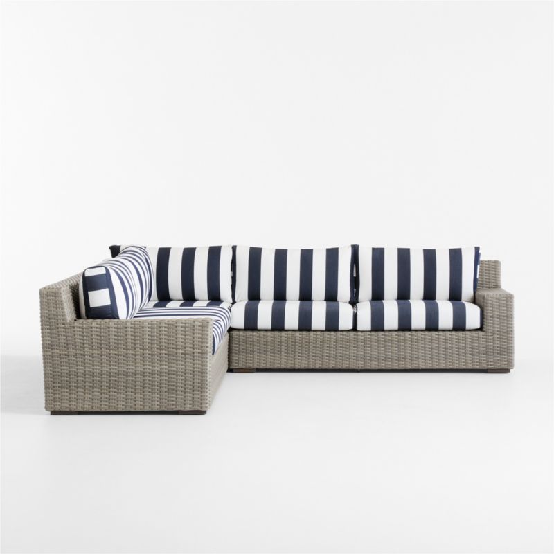 Abaco Resin Wicker 3-Piece L-Shaped Outdoor Sectional Sofa with Navy and White Cabana Stripe Sunbrella ® Cushions - image 12 of 14