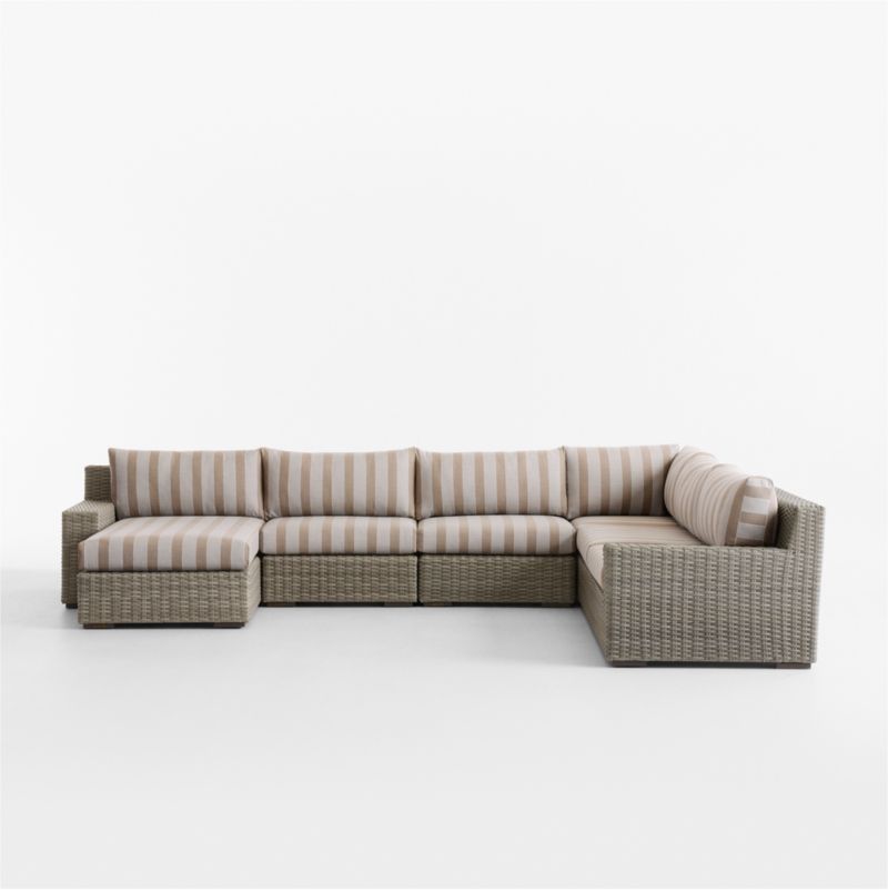 Abaco Resin Wicker 5-Piece Left-Arm Chaise Outdoor Sectional Sofa with Range Dune Stripe Sunbrella ® Cushions - image 10 of 13