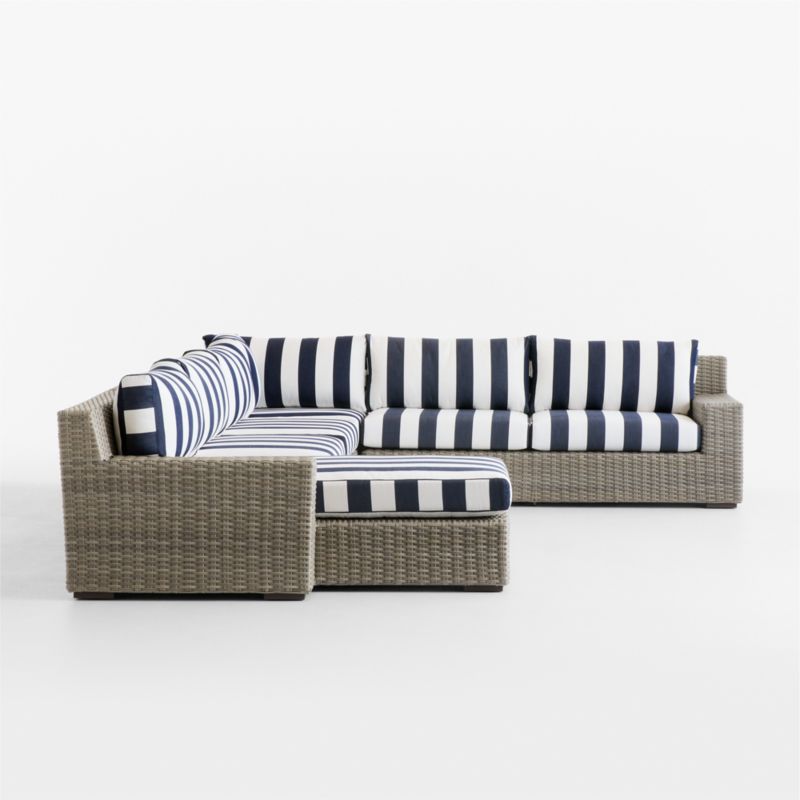 Abaco Resin Wicker 5-Piece Left-Arm Chaise Outdoor Sectional Sofa with Navy and White Cabana Stripe Sunbrella ® Cushions - image 12 of 14