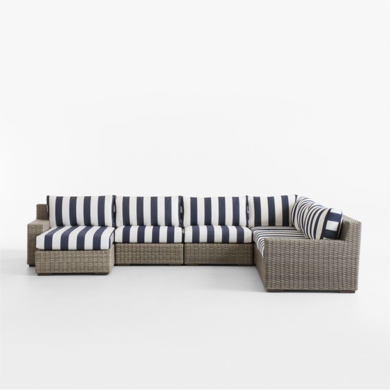 Abaco Resin Wicker 5-Piece Left-Arm Chaise Outdoor Sectional Sofa with Navy and White Cabana Stripe Sunbrella ® Cushions - image 11 of 14