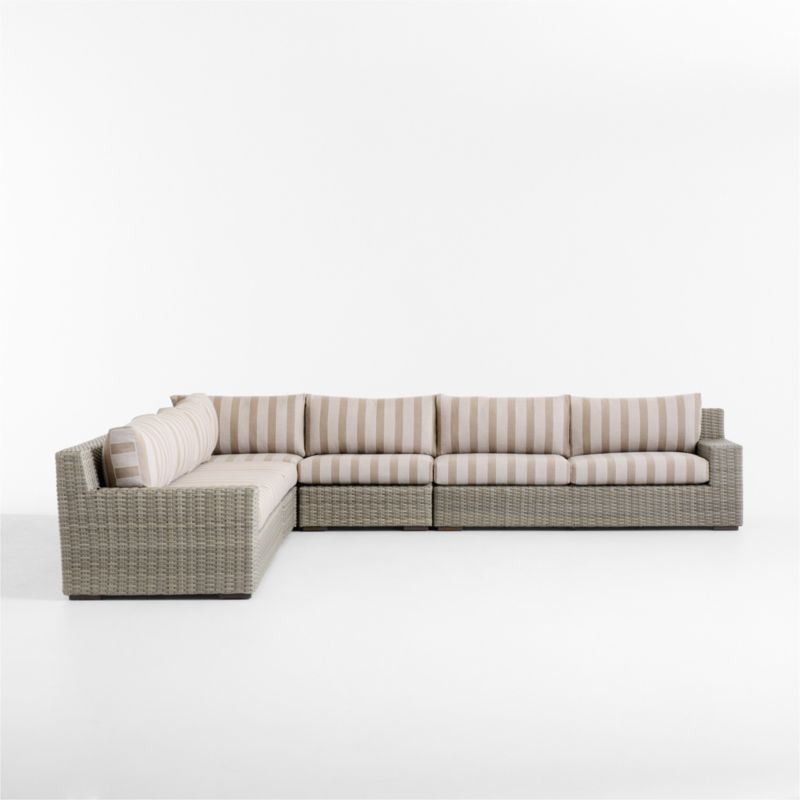 Abaco Resin Wicker 5-Piece L-Shaped Outdoor Sectional Sofa with Range Dune Stripe Sunbrella ® Cushions - image 10 of 13