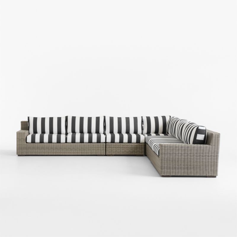 Abaco Resin Wicker 5-Piece L-Shaped Outdoor Sectional Sofa with Black and White Cabana Stripe Sunbrella ® Cushions - image 11 of 12