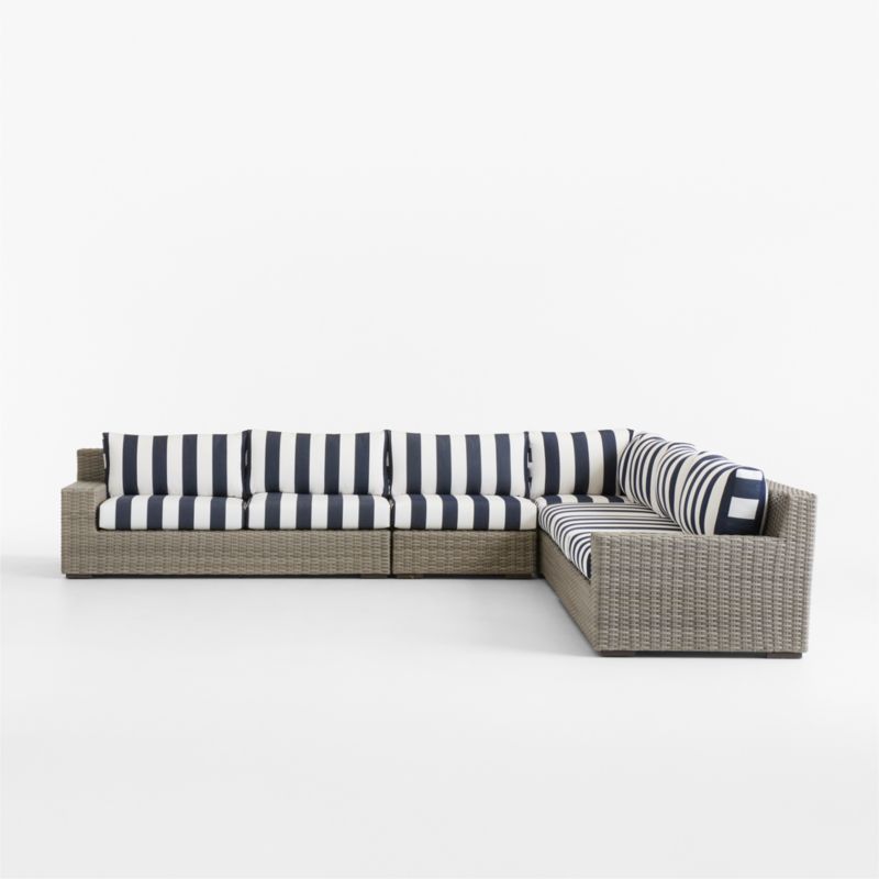 Abaco Resin Wicker 5-Piece L-Shaped Outdoor Sectional Sofa with Navy and White Cabana Stripe Sunbrella ® Cushions - image 12 of 14