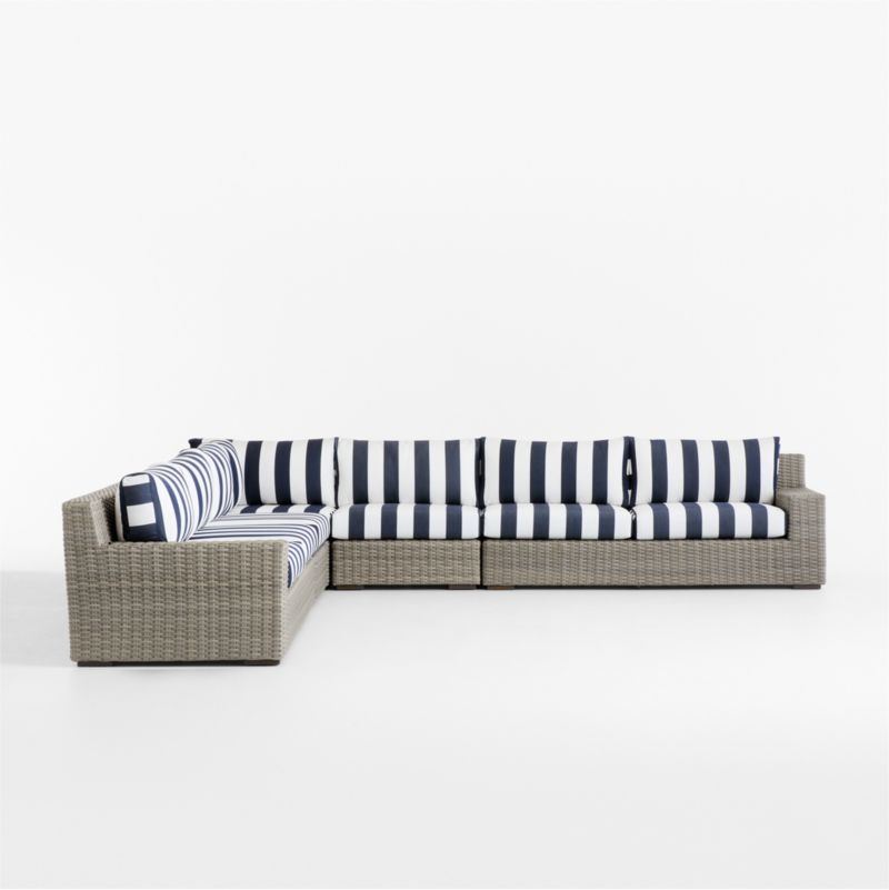 Abaco Resin Wicker 5-Piece L-Shaped Outdoor Sectional Sofa with Navy and White Cabana Stripe Sunbrella ® Cushions - image 11 of 14