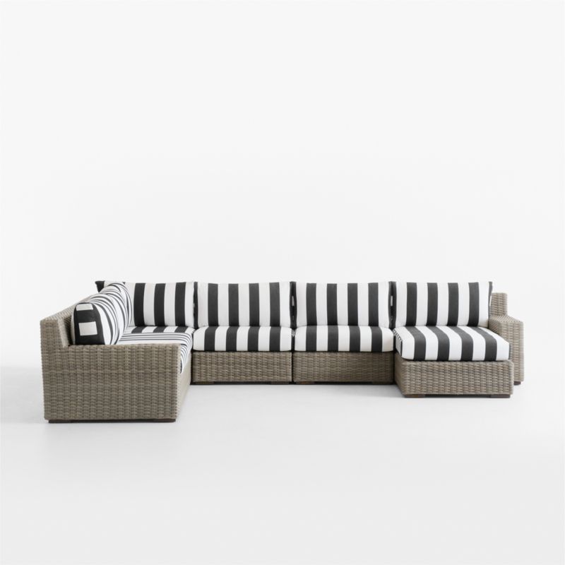 Abaco Resin Wicker 5-Piece Right-Arm Chaise Outdoor Sectional Sofa with Black and White Cabana Stripe Sunbrella ® Cushions - image 10 of 12