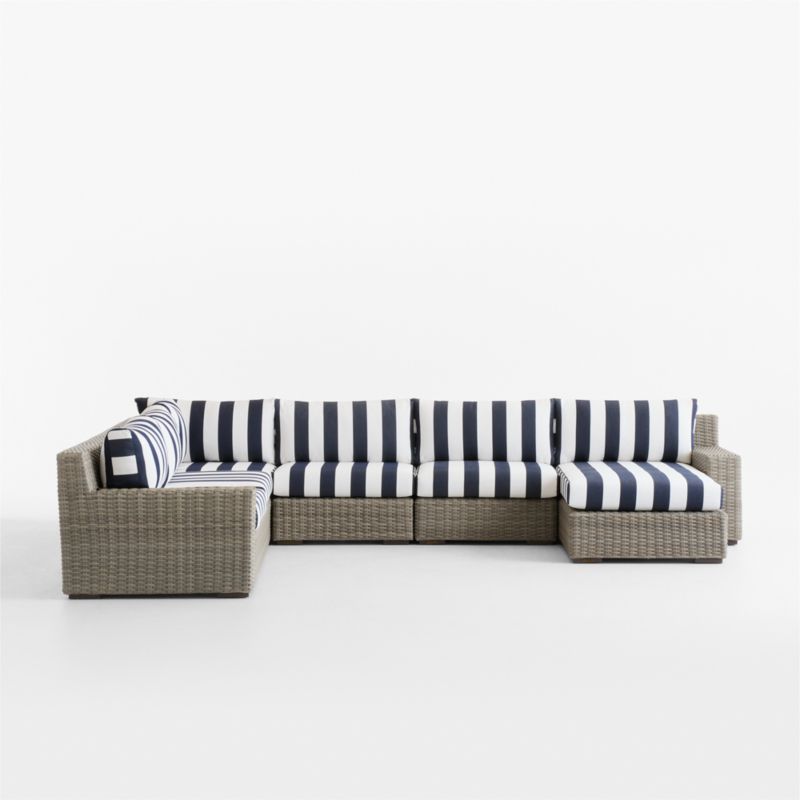 Abaco Resin Wicker 5-Piece Right-Arm Chaise Outdoor Sectional Sofa with Navy and White Cabana Stripe Sunbrella ® Cushions - image 11 of 14