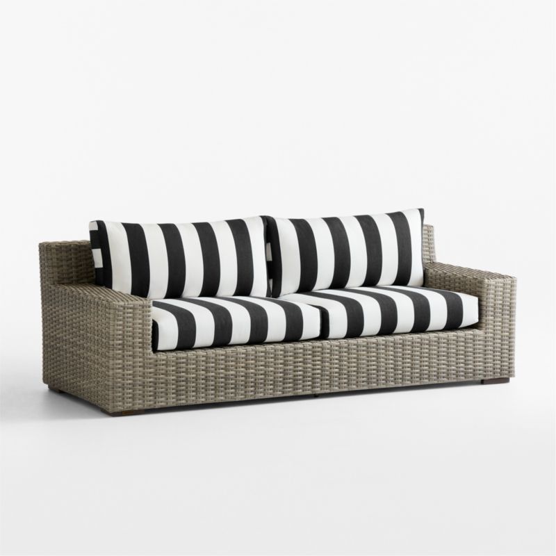 Abaco 83" Resin Wicker Outdoor Sofa with Black and White Cabana Stripe Sunbrella® Cushions - image 16 of 18