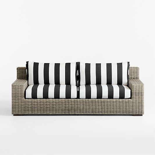 Abaco 83" Resin Wicker Outdoor Sofa with Black and White Cabana Stripe Sunbrella® Cushions