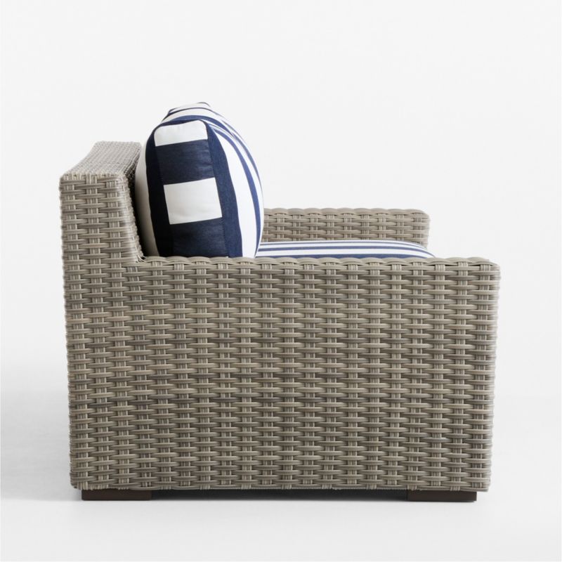 Abaco 83" Resin Wicker Outdoor Sofa with Navy and White Cabana Stripe Sunbrella® Cushions - image 18 of 19