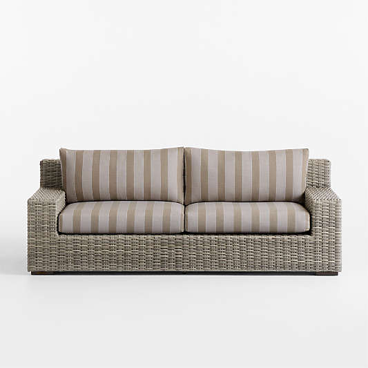 Abaco 83" All-Weather Wicker Outdoor Sofa with Canvas Range Dune Stripe Sunbrella® Cushions