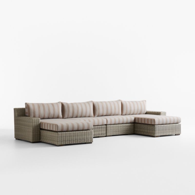 Abaco Resin Wicker Double Chaise Outdoor Sectional Sofa with Range Dune Stripe Sunbrella ® Cushions - image 8 of 11