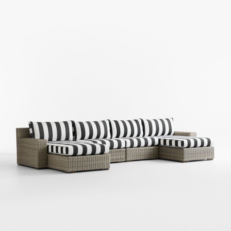 Abaco Resin Wicker Double Chaise Outdoor Sectional Sofa with Black and White Cabana Stripe Sunbrella ® Cushions - image 8 of 10