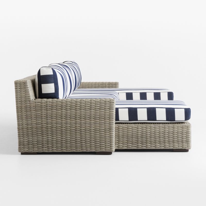 Abaco Resin Wicker Double Chaise Outdoor Sectional Sofa with Navy and White Cabana Stripe Sunbrella ® Cushions - image 10 of 12