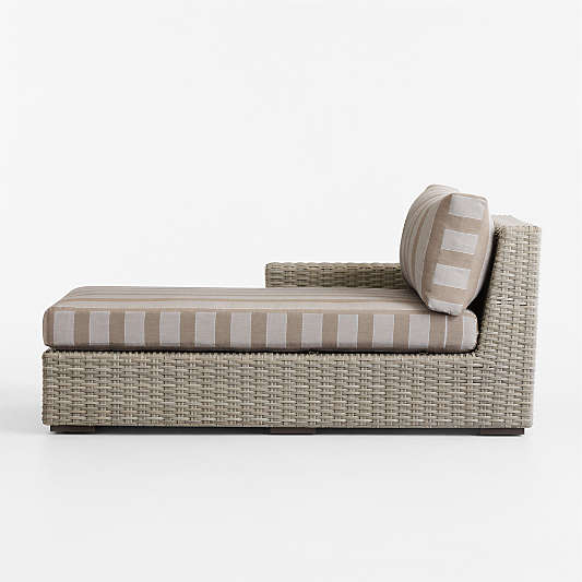 Abaco Resin Wicker Left-Arm Outdoor Chaise Lounge with Range Dune Stripe Sunbrella ® Cushions