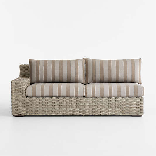 Abaco All-Weather Wicker Left-Arm Outdoor Sofa with Range Dune Stripe Sunbrella ® Cushions