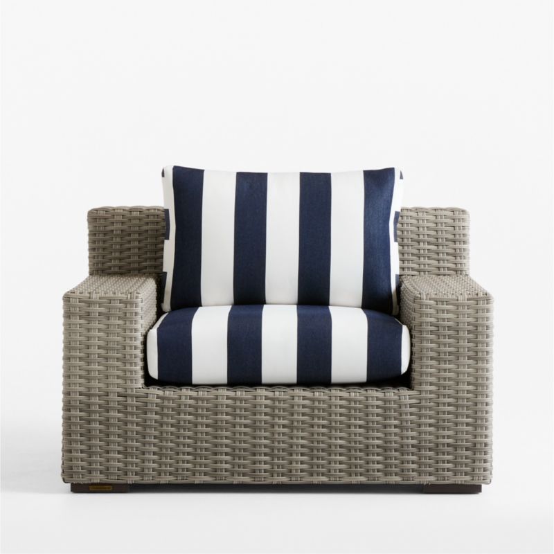 Abaco Resin Wicker Outdoor Lounge Chair with Navy and White Cabana Stripe Sunbrella ® Cushions - image 15 of 18
