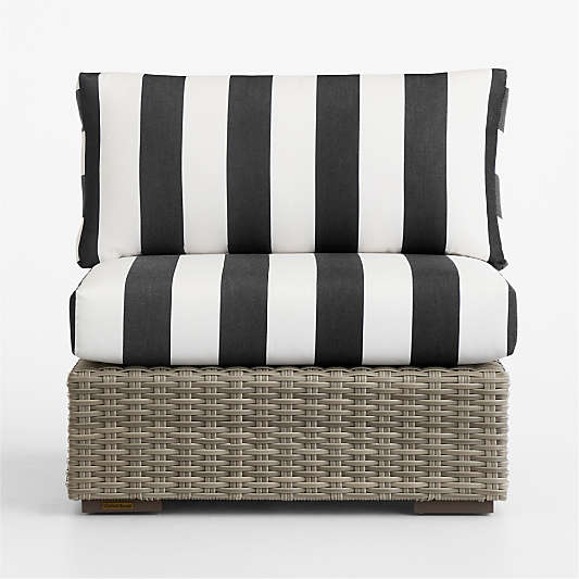 Abaco All-Weather Wicker Outdoor Armless Chair with Black and White Cabana Stripe Sunbrella ® Cushions