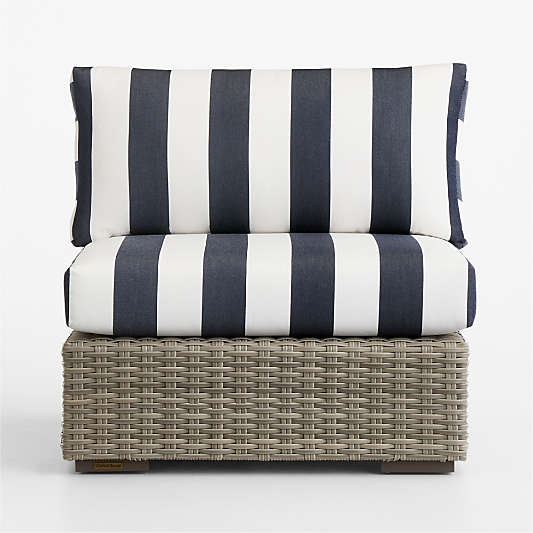 Abaco All-Weather Wicker Outdoor Armless Chair with Navy and White Cabana Stripe Sunbrella ® Cushions