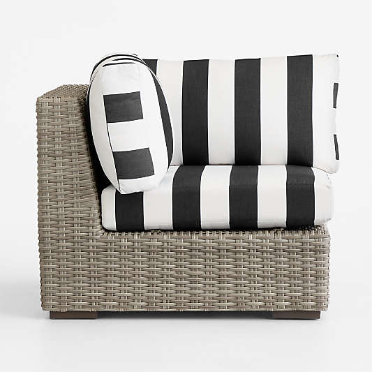 Abaco All-Weather Wicker Outdoor Corner Chair with Black and White Cabana Stripe Sunbrella ® Cushions