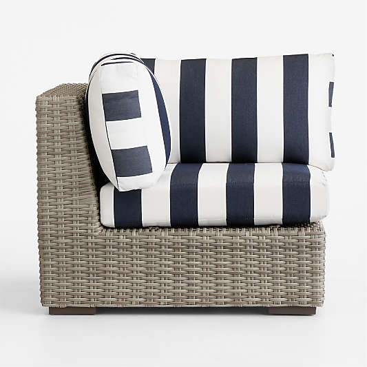 Abaco All-Weather Wicker Outdoor Corner Chair with Navy and White Cabana Stripe Sunbrella ® Cushions