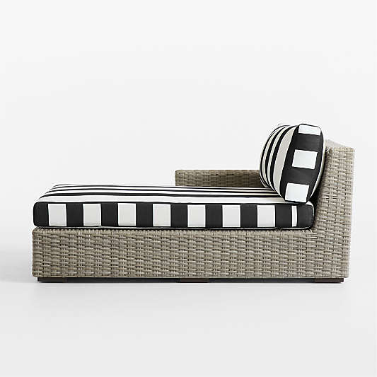 Abaco Resin Wicker Left-Arm Outdoor Chaise Lounge with Black and White Cabana Stripe Sunbrella ® Cushions