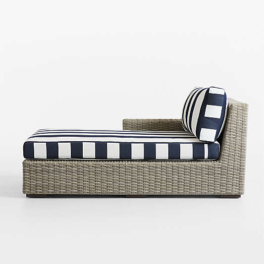 Abaco Resin Wicker Left-Arm Outdoor Chaise Lounge with Navy and White Cabana Stripe Sunbrella ® Cushions