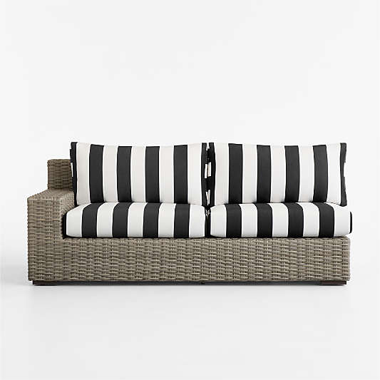 Abaco Resin Wicker Left-Arm Outdoor Sofa with Black and White Cabana Stripe Sunbrella ® Cushions