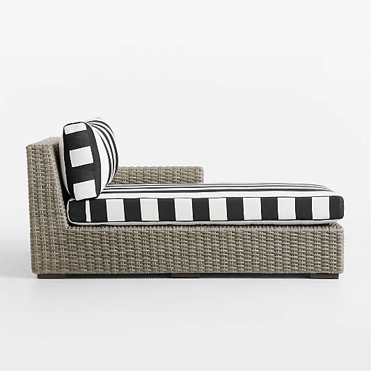 Abaco All-Weather Wicker Right-Arm Outdoor Chaise Lounge with Black and White Cabana Stripe Sunbrella ® Cushions