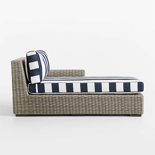 Abaco All-Weather Wicker Right-Arm Outdoor Chaise Lounge with Navy and White Cabana Stripe Sunbrella ® Cushions