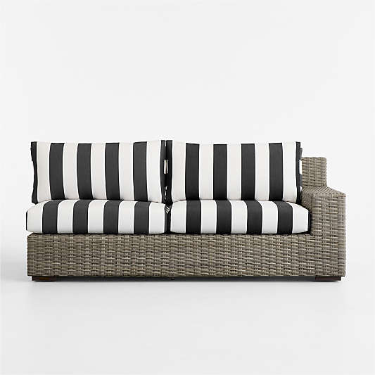 Abaco All-Weather Wicker Right-Arm Outdoor Sofa with Black and White Cabana Stripe Sunbrella ® Cushions