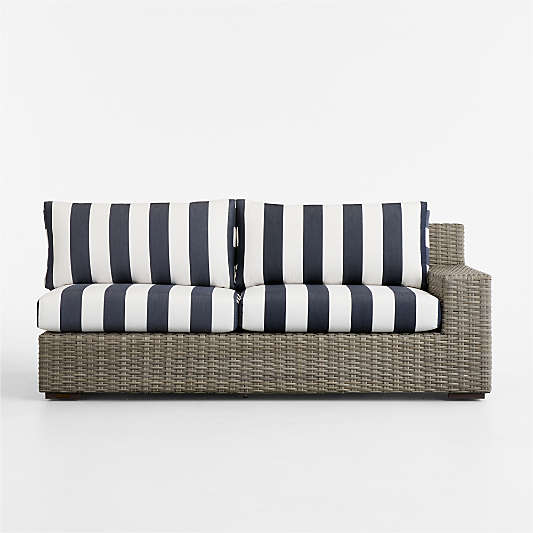 Abaco Resin Wicker Right-Arm Outdoor Sofa with Navy and White Cabana Stripe Sunbrella ® Cushions