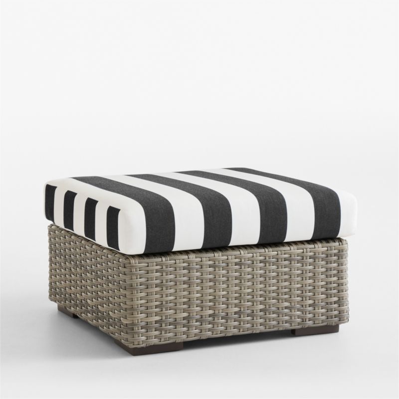 Abaco Resin Wicker Outdoor Ottoman with Black and White Cabana Stripe Sunbrella ® Cushion - image 7 of 9