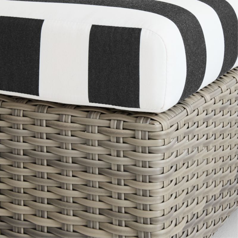 Abaco Resin Wicker Outdoor Ottoman with Black and White Cabana Stripe Sunbrella ® Cushion - image 8 of 9