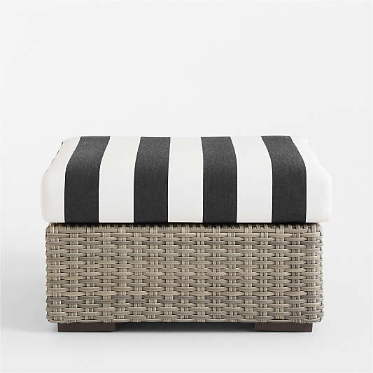 Abaco All-Weather Wicker Outdoor Ottoman with Canvas Black and White Cabana Stripe Sunbrella ® Cushion