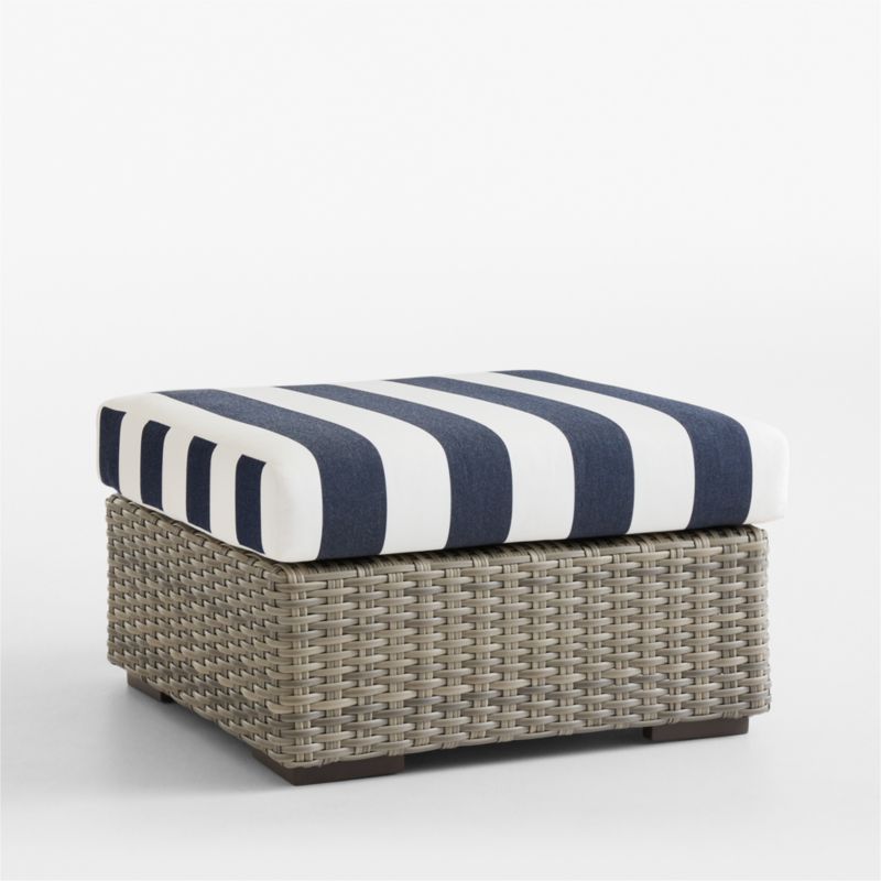 Abaco Resin Wicker Outdoor Ottoman with Navy and White Cabana Stripe Sunbrella ® Cushion - image 8 of 10