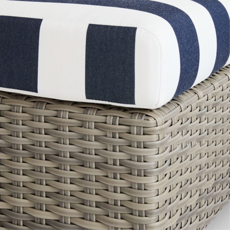 Abaco Resin Wicker Outdoor Ottoman with Navy and White Cabana Stripe Sunbrella ® Cushion - image 9 of 10
