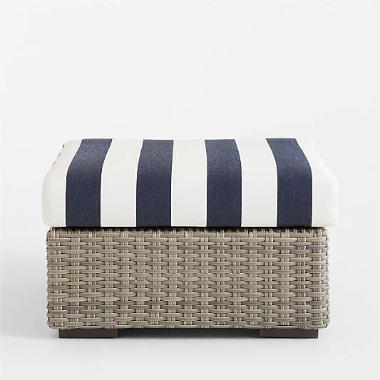 Abaco Resin Wicker Outdoor Ottoman with Navy and White Cabana Stripe Sunbrella ® Cushion