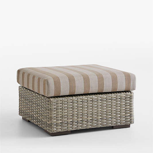 Abaco Resin Wicker Outdoor Ottoman with Range Dune Stripe Sunbrella ® Cushion