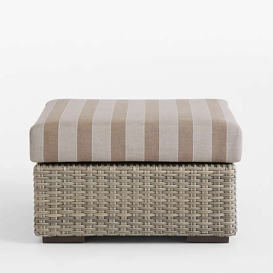 Abaco All-Weather Wicker Outdoor Ottoman with Canvas Range Dune Stripe Sunbrella ® Cushion