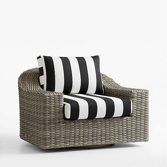 Abaco All-Weather Wicker Outdoor Swivel Lounge Chair with Canvas Black and White Cabana Stripe Sunbrella ® Cushions