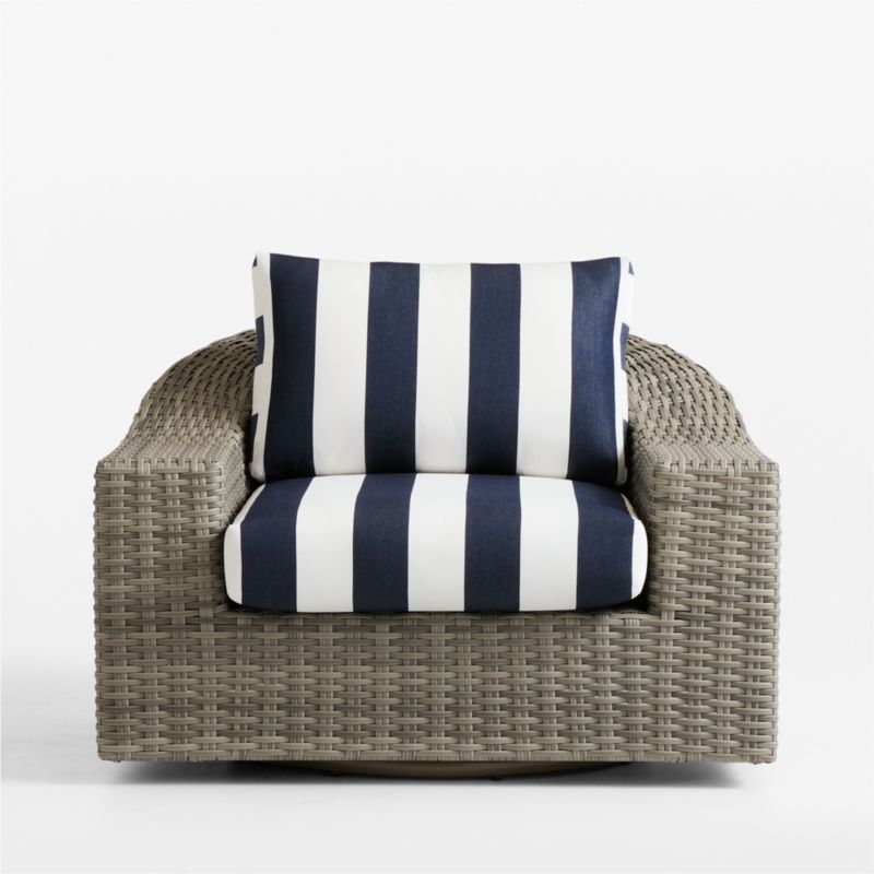 Abaco Resin Wicker Outdoor Swivel Lounge Chair with Navy and White Cabana Stripe Sunbrella ® Cushions - image 10 of 13